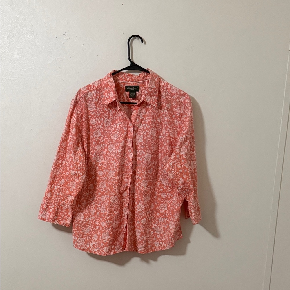 Eddie Bauer Women's Orange Floral Button Down Shirt